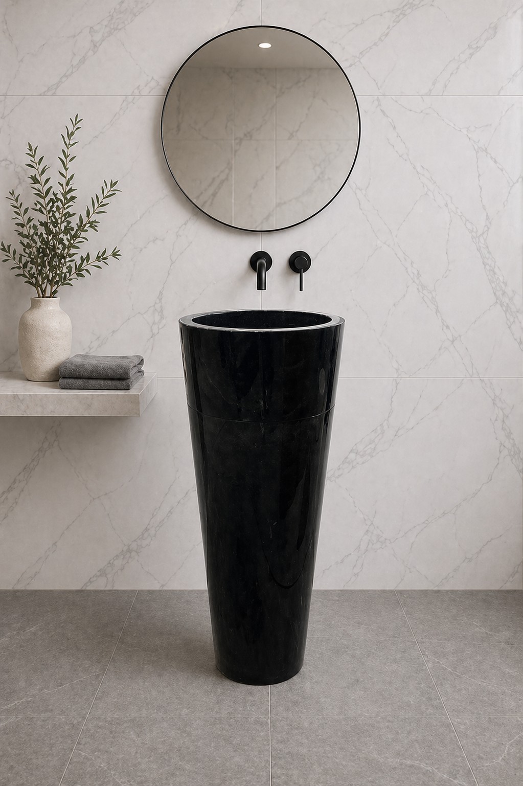 Lavabo ROTONDO da pavimento in marmo NERO
